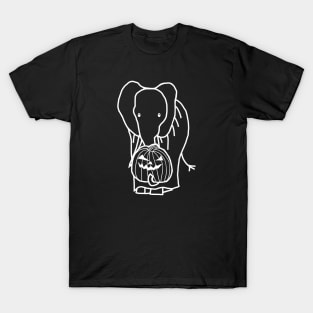 Minimal White Line Elephant with Halloween Horror Pumpkin Ghost Costume T-Shirt